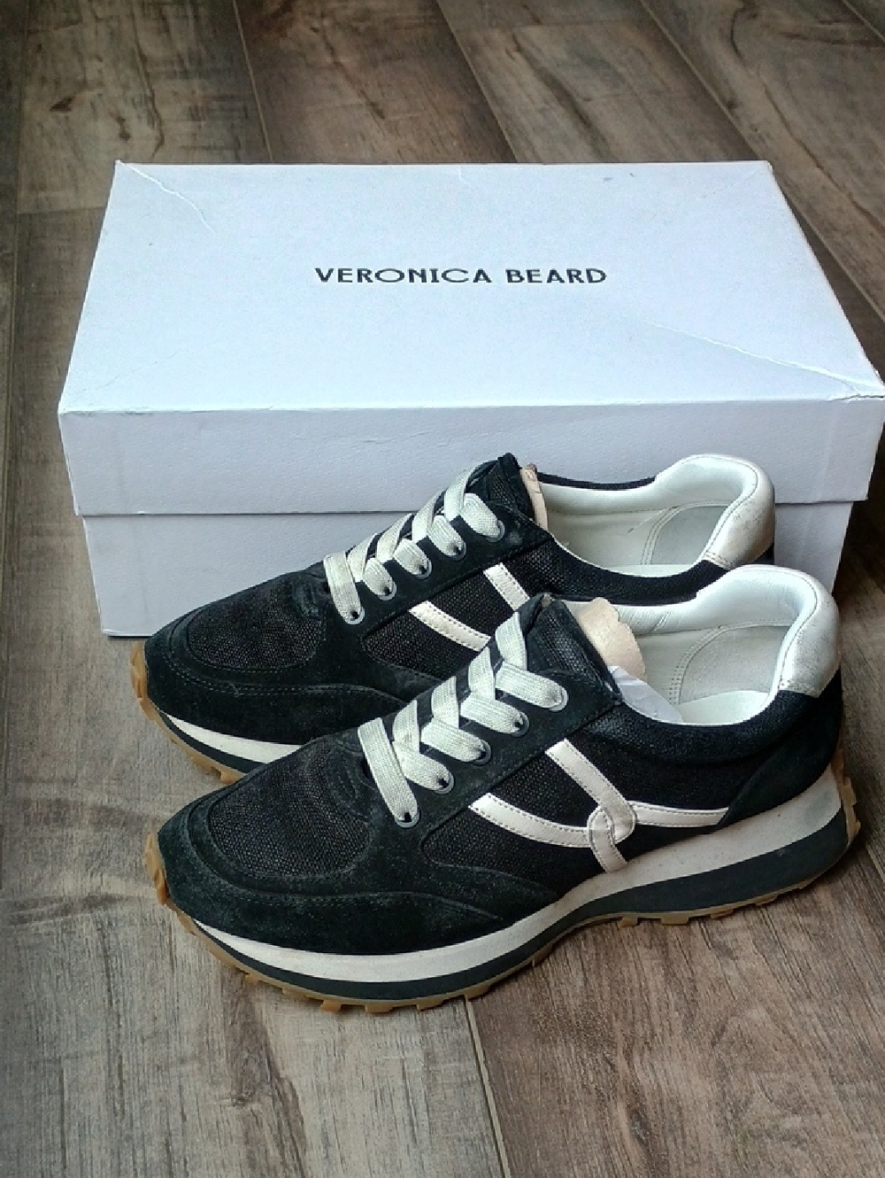 Veronica Beard Black and White Suede & Leather Sneakers
